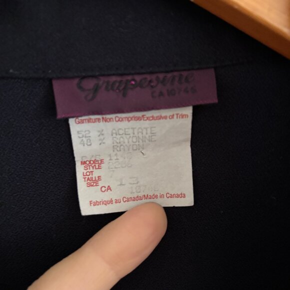 Vtg Navy + Houndstooth Zip-Up Blouse - Picture 3 of 7